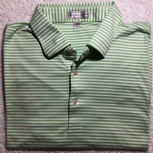 Peter Millar Green/White Striped Polo 100% Cotton
